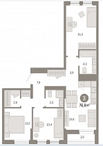 3-комнатная квартира 76.8 м2 ЖК «Республики 205»