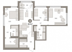 3-комнатная квартира 99.5 м2 ЖК «Зарека»
