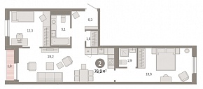 2-комнатная квартира 76.9 м2 ЖК «Республики 205»