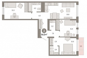 3-комнатная квартира 84 м2 ЖК «Республики 205»
