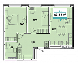 2-комнатная квартира 63,52 м2 ЖК «Тесла парк»