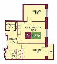 2-комнатная квартира 58,67 м2 апартаменты «Салют»