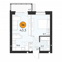 1-комнатная квартира 43.3 м2 ЖК «Корней»