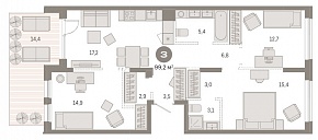 3-комнатная квартира 99.2 м2 ЖК «Республики 205»