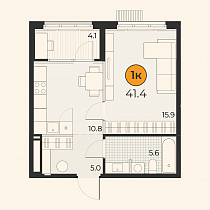 1-комнатная квартира 41.4 м2 ЖК «Корней»