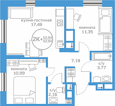 2-комнатная квартира 52.94 м2 ЖК «Меридиан Запад»