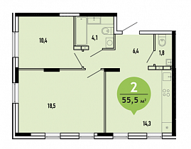 2-комнатная квартира 55,5 м2 ЖК «Первый ключ»